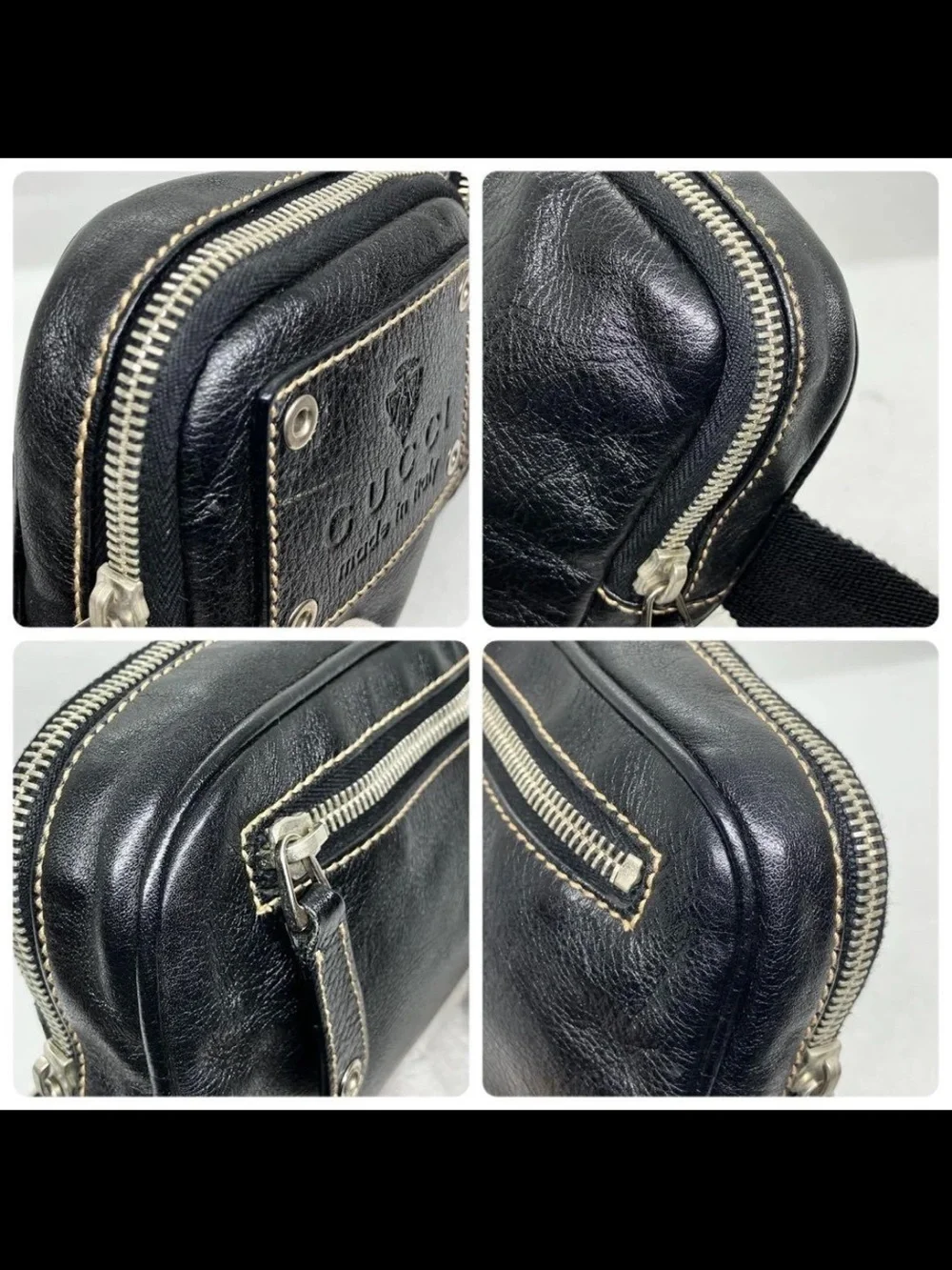 Gucci Black Leather Dual Pouch Belt Bag